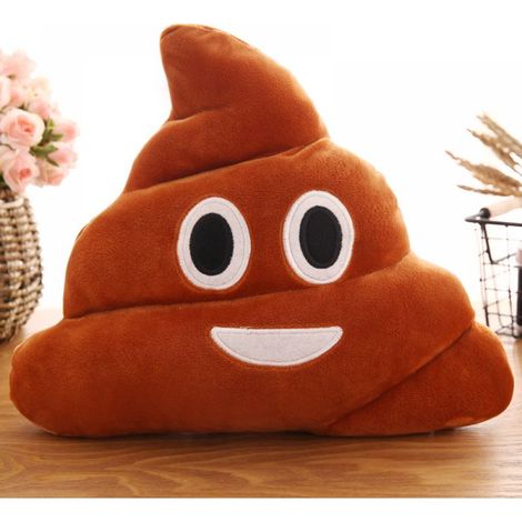 Coussin en peluche Emoji, Smiley, 35 cm, marron, mignon, drôle, cadeau amusant pour amis, étudiants, enfants (1/4)