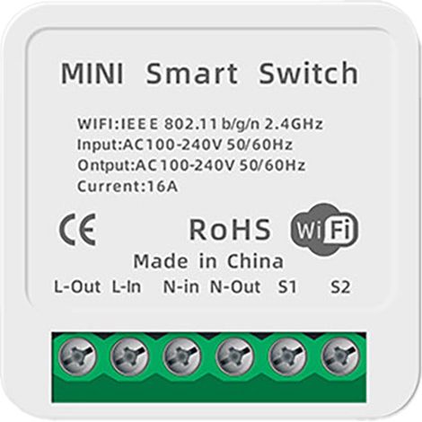 Tuya Miniatur-WLAN-Ein/Ausschalter (16 A/10 A) mit Sprachfernbedienung und Dual-Steuerung, Ersatzteil. 16-A-Miniatur-WLAN-Ein/Ausschalter, Einzelsteuerung, SS8839-16A-W, weiß, 42 x 42 x 20 mm. (1/5)