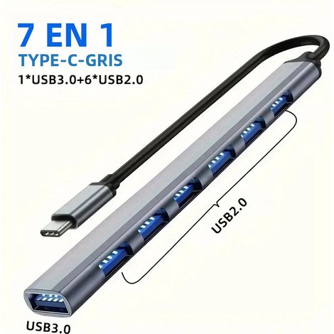 Adaptateur hub USB Type-C (7 en 1) avec lecteur de cartes SD/TF et port RJ45 (1/5)