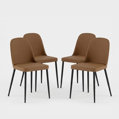 Lot de 4 chaises de salle à manger rembourrées soft-touch, pieds en métal Gaelia - Orange (1/5)