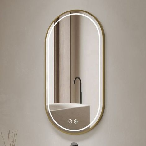 Specchio smart ovale YJ-2004ORO con cornice oro in acciaio inox satinato 90x60 cm.