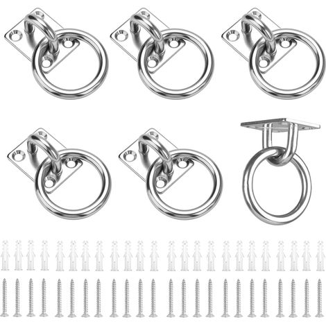 Lot de 6 plaques oculaires avec anneau, plaque oculaire en acier inoxydable, anneau de fixation pour cheval, plaque oculaire avec œillet, vis pour voile d'ombrage, plafond, fixation murale, crochet de (1/5)