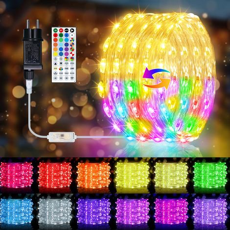 Guirlande lumineuse d'intérieur avec prise - 150 LED et télécommande - Blanc chaud et RVB - 150 modes - Fil de cuivre - Pour l'extérieur et l'intérieur - Pour Noël, fête, jardin (1/5)