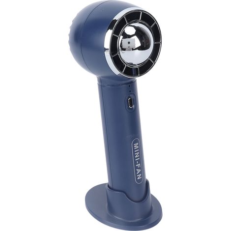 Ventilateur portable à main, 3 vitesses réglables, rechargeable USB (batterie intégrée incluse), bleu (1/5)