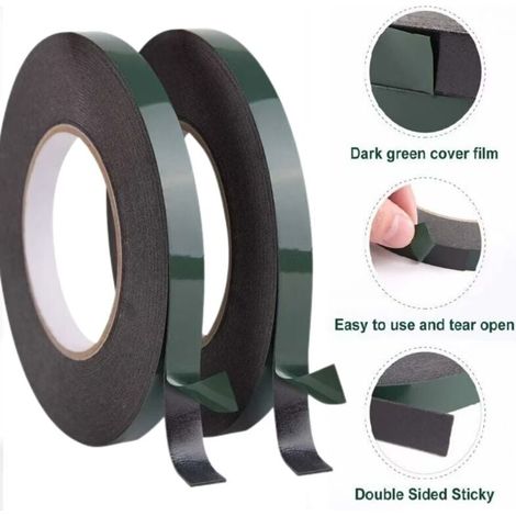 2 rouleau 12mm uban Adhésif Double Face en Mousse Noire,Rouleaux de Ruban de Montage étanche pour les Garnitures de Voitures,Plaques D'immatriculation (10m chaque rouleau) (1/5)