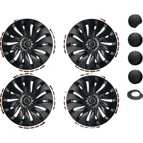Embellecedor de rueda, cubierta completa de rueda, compatible con Tesla Model Y, LR, negro mate. (1/2)