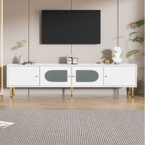 Mobile TV 170x35x50 cm in truciolare bianco con vano contenitore per soggiorno – MEUBLIV (1/5)