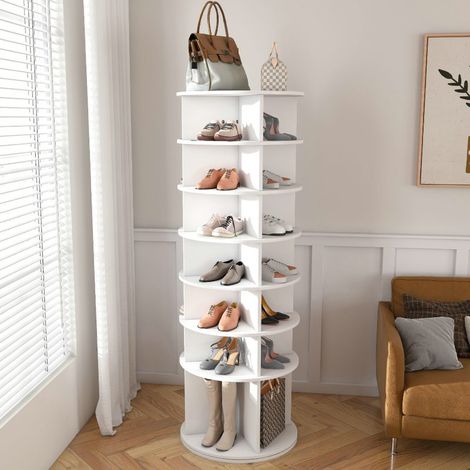 VVBV Meuble à chaussures, tour rotative 360°, 7 niveaux, jusqu’à 28 paires, 60 x 60 x 184 cm, Blanc (1/5)