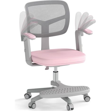 COSTWAY Sedia da scrivania per bambini, altezza seduta regolabile da 41 a 52 cm Sedia da scrivania per bambini con braccioli e poggiapiedi ribaltabili, sedia girevole per bambini con rotelle, sedia da (1/4)
