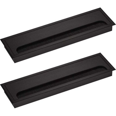 Rechteckige Kabeldurchführung 80 x 275 mm für Schreibtisch, Kabelverschraubung für Bürotisch, Wohnmöbel, schwarz eloxiertes Aluminium, quadratisch, 2 Stück