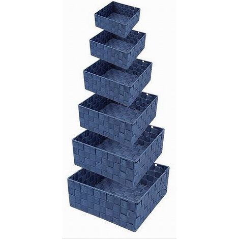 TRADE SHOP - 6pz Scatola In Tessuto Contenitori Organizer Bagno Armadi Portaoggetti Blu 79076 -