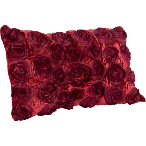 Housse de coussin en velours rouge avec roses, 40 x 35 cm