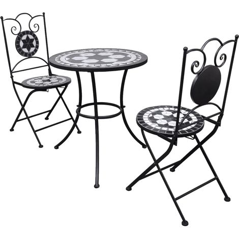 Mueble bistro 3 piezas azulejos cerámicos blanco y negro 020014538