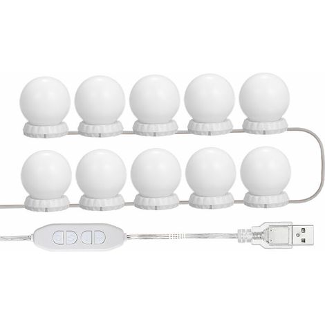 Nazalus-Hot Sale-LED-Spiegelbeleuchtungsset für Schminktisch, mit 10 verstellbaren Glühbirnen, 10 Helligkeit und 3 Beleuchtungsmodi, USB-Typ, Weiß – Weiß