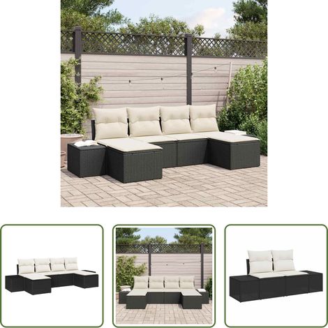 Terrassensofa -  Garten-Sofa-Set mit Kissen 4 pcs Schwarz und Creme Poly-Rattan (1/5)