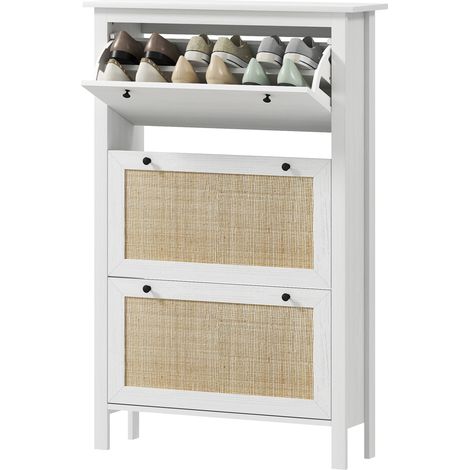 Meuble à chaussures étagère à chaussures armoire 3 portes abattants effet cannage rotin - en bois bois naturel (1/5)