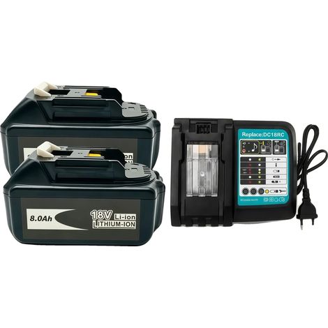 Batterie Rechargeable, Capacité de 8000mAh, Compatible avec les Outils Électriques, 2PCS-chargeur, 18V-c (1/2)