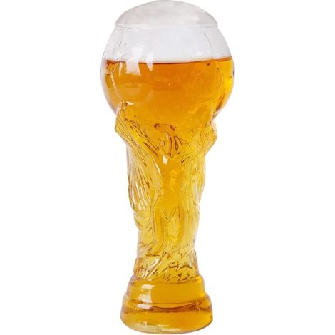 Verre à bière QttvbTna, forme de trophée de la Coupe du monde, verre borosilicate transparent, 6,5 x 6,5 x 21 cm
