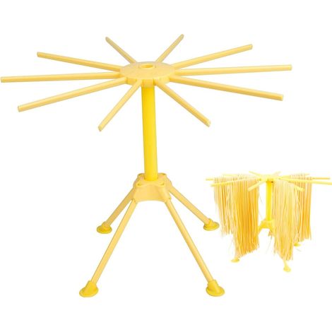 Escurridor de pasta plegable amarillo con 10 asas, escurridor de espaguetis y fideos, estante colgante para uso doméstico.