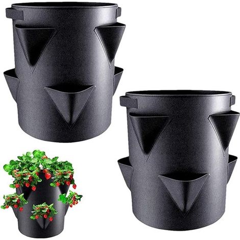 2 macetas y fresas，macetas de tela con 6 bolsillos laterales，para jardinería exterior，fresas transpirables con drenaje，óptimas para el jardín (1/5)