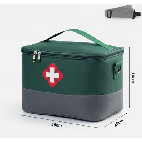 Trousse de premiers secours polyvalente grande capacité pour la maison, verte et grise, taille M (1/5)