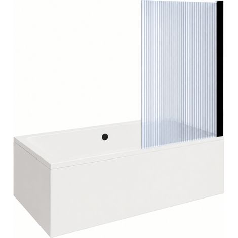 Bañera rectangular VitrA Neon de 180x80 cm + mampara de baño recta AURYS Raywall, negro mate, perfil recto + desagüe negro mate