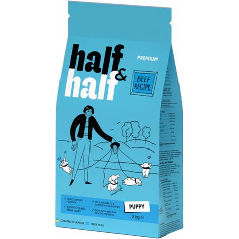 Croquettes Half&Half Premium pour chiots juniors toutes races au bœuf 2 kg (1/5)