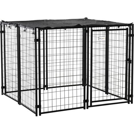 Recinto per Cani Pieghevole 141x141x113 cm in Acciaio Nero (1/5)