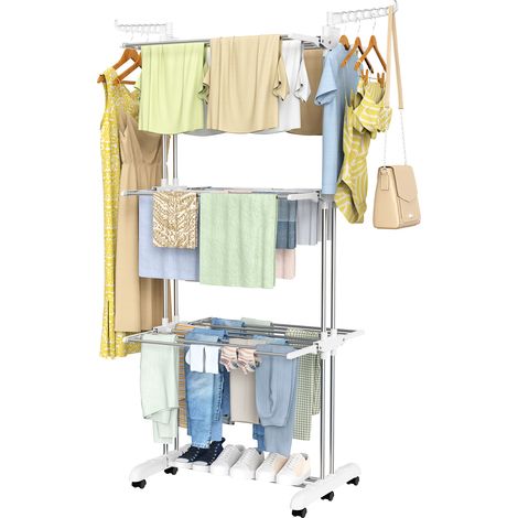 Botifly Étagère de Séchage 4 Niveaux Pliable – Acier Inoxydable, Blanc et Gris, Pour Intérieur et Extérieur (1/5)