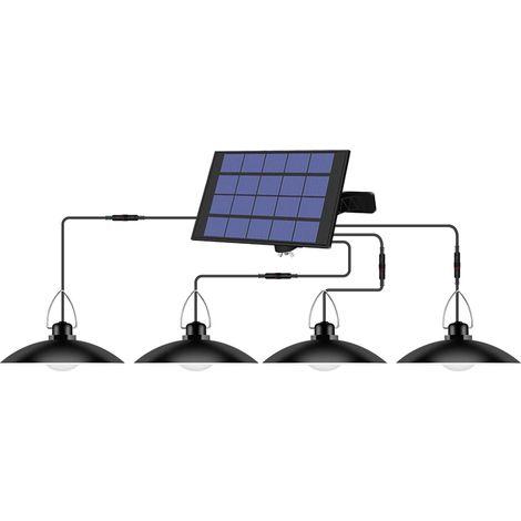 Lámpara solar colgante de 4 cabezales, LED recargable e impermeable para exteriores, iluminación para automóviles, seguridad para patio, jardín, entrada y calle. (1/5)