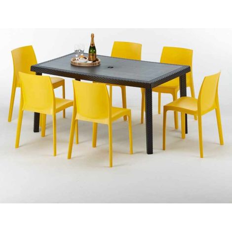 Mesa Rectangular Negra 150x90 cm y 6 Sillas De Colores Enjoy