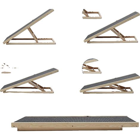 Rampa per animali, in legno di abete, superficie antiscivolo, dimensioni: 100 cm x 40 cm, altezze regolabili: 30/40/50/60 cm, portata massima: 80 kg (1/5)