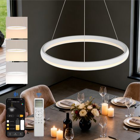 doporro Moderne LED Pendelleuchte – 65cm Dimmbare Esszimmerlampe hängend mit App & Fernbedienung, 3000–6000K, CRI≥95, höhenverstellbar für Esstisch & Wohnraum, Luvina05, Sandweiß (1/5)