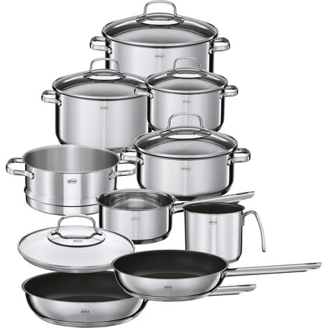 RÖSLE ELEGANCE Set da 10 pezzi con 6 pentole, 1 inserto per la cottura a vapore, 2 padelle, acciaio inox 18/10, adatta alla lavastoviglie e ai piani cottura a induzione (1/5)