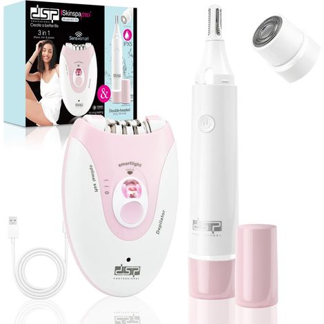 Kit Rasoir et Épilateur Sans Fil Rechargeable 2 en 1 pour Femme 3 vitesses, fonction soufflerie, poignée rabattable, sac de rangement, nettoyage facile, voyant lumineux (1/5)
