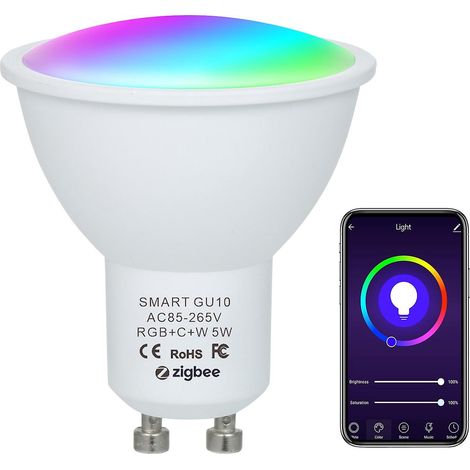 Ampoule connectée ZigBee 5 W, double mode blanc et RGB, 16 millions de couleurs, culot GU10, lampe intelligente, contrôle à distance via application, commande vocale