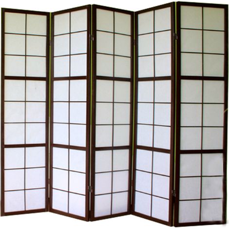 Pegane – Paravent japonais Shoji pliant 5 pans en bois noir avec charnières bidirectionnelles – Élégance et fonctionnalité pour espaces intérieurs