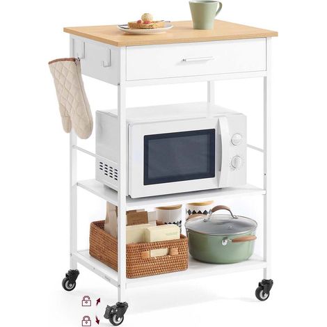 Carrello da cucina su ruote isola cucina mobile 45 x 60 x 90 cm con cassetto e 2 ganci per sala da pranzo bianco 120008027