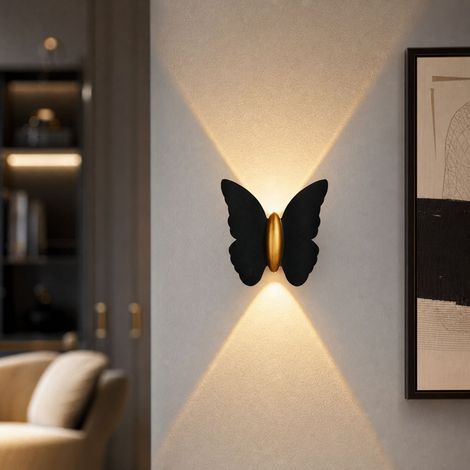 Applique murale LED Papillon Aluminium et Verre 2x3W Design Nordique Lumière Douce Intérieur Extérieur Noir/Blanc Or (1/5)