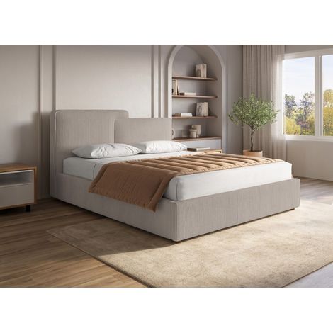 Lit coffre en velours cotele taupe 140x190 cm zelia (1/5)