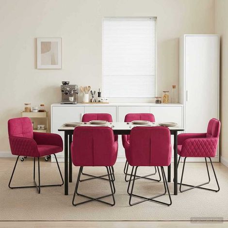 Lot de 6 chaises de salle à manger en velours bordeaux avec accoudoirs et structure en métal - PANGIVO (1/5)