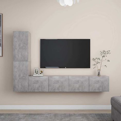 vidaXL Set muebles de salón TV 4 pzas madera ingeniería gris hormigón (1/5)