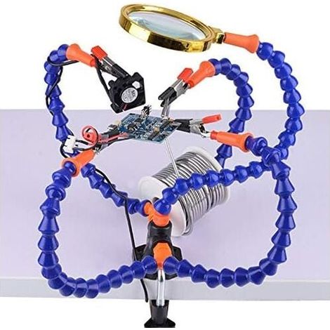 Outil flexible pour soudure, station de soudage troisième main avec 5 bras flexibles et une loupe 3X pour soudeurs, fabricants de bijoux, artisanat (1/5)