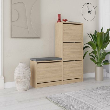 Schuhregal Velma, Schuhschrank 8 Paare, 2 Türen, 8 Fächer, 105x26x119h cm Eichendekor Braun (1/5)