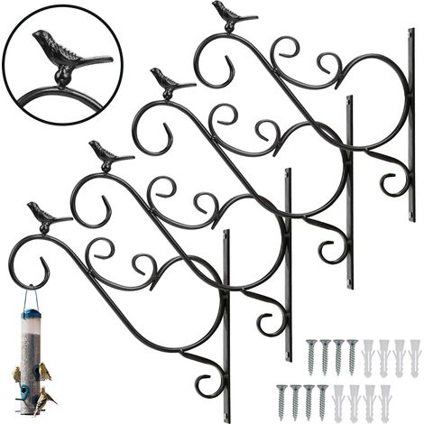 Jiubiaz Crochet pour Panier Suspendu de Balcon - Lot de 4 - Motif d'Oiseau - Support Mural en Métal Noir pour Plantes d'Extérieur