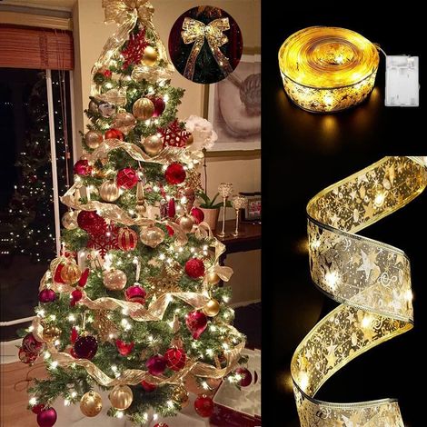 Guirlandes Lumineuses à Ruban Brillant Lumières de Noël à LED, Guirlande Lumineuse de Sapin de Noël à Piles, Lumières de Ruban de Sapin de Noël, Ruban de Décoration de Sapin de Noël 10M (1/5)