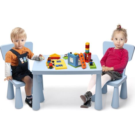 COSTWAY Kids Table and Chair Set, Children Multi Activity Desk with 2 Chairs, 3-Piece Toddler Furniture Set for Eating, Drawing, Writing, Craft, Snack Time, 77 x 55 x 50 cm (Blue) (1/6)