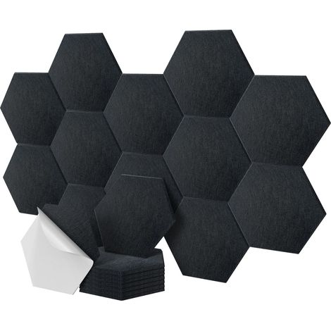 Relaxdays Akustikplatten, 18 Stück, selbstklebend, Hexagon, 30x26 cm, Schalldämmung gegen Lärm, Gaming Deko, schwarz