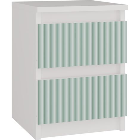 ASTER - Comodino in stile scandinavo - 30x30x40 cm - Comodino a 2 cassetti - Mobili per la cameretta dei bambini - Bianco e verde