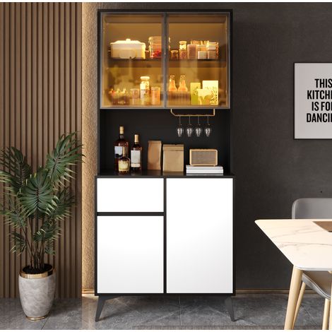 MEUBLIV Vitrine 80x40x180 cm blanc et noir – LED intégrée, sans matelas (1/5)